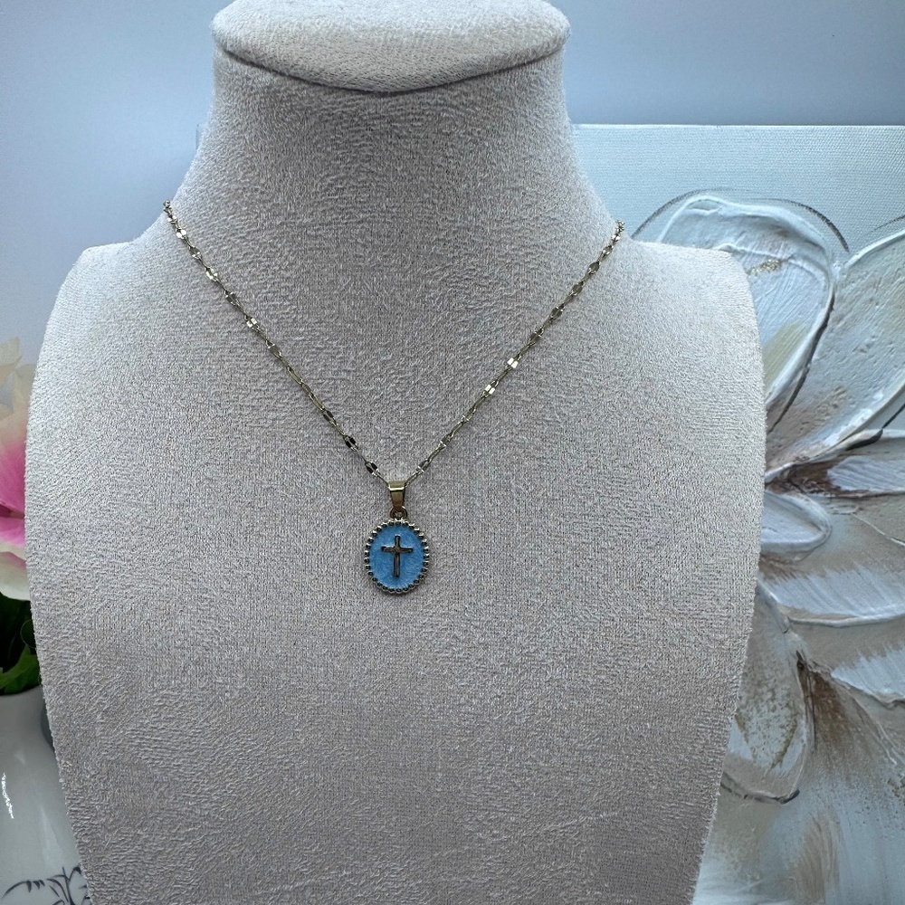 Cross Pendant Necklace Style Blue